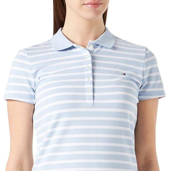 NWOT Tommy Hilfiger Slim Fit Stretch Collared Polo Dress Blue White Stripe XS - Picture 4 of 7